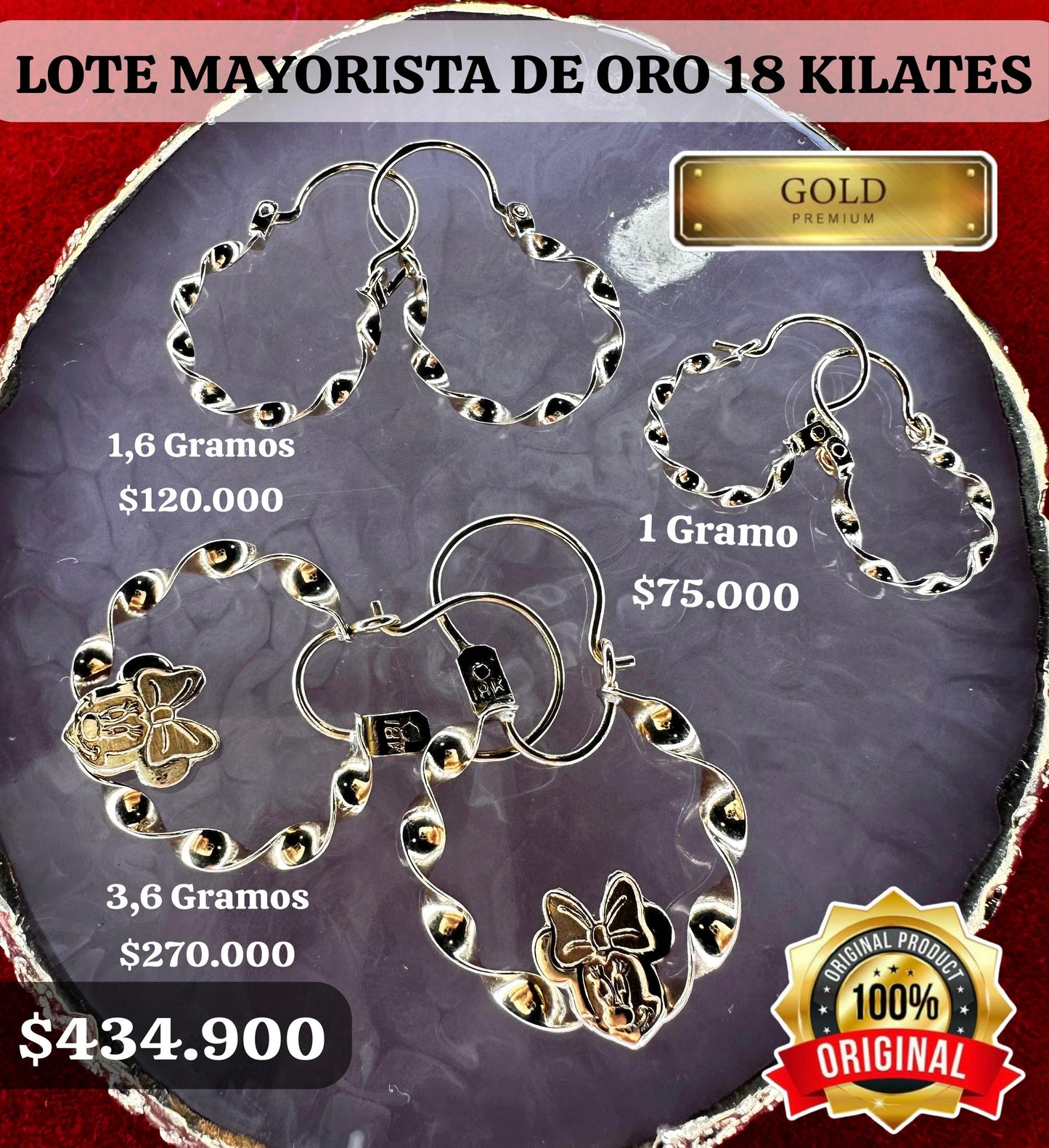 Lote Mayorista 3 Par de Aros ⚜️ Oro 18 Kilates