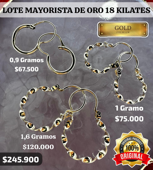 Lote Mayorista 3 Par de Aros ⚜️ Oro 18 Kilates