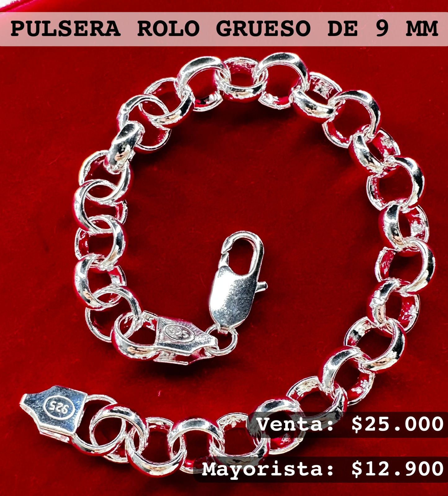 PULSERA ROLO GRUESO DE 9 MM