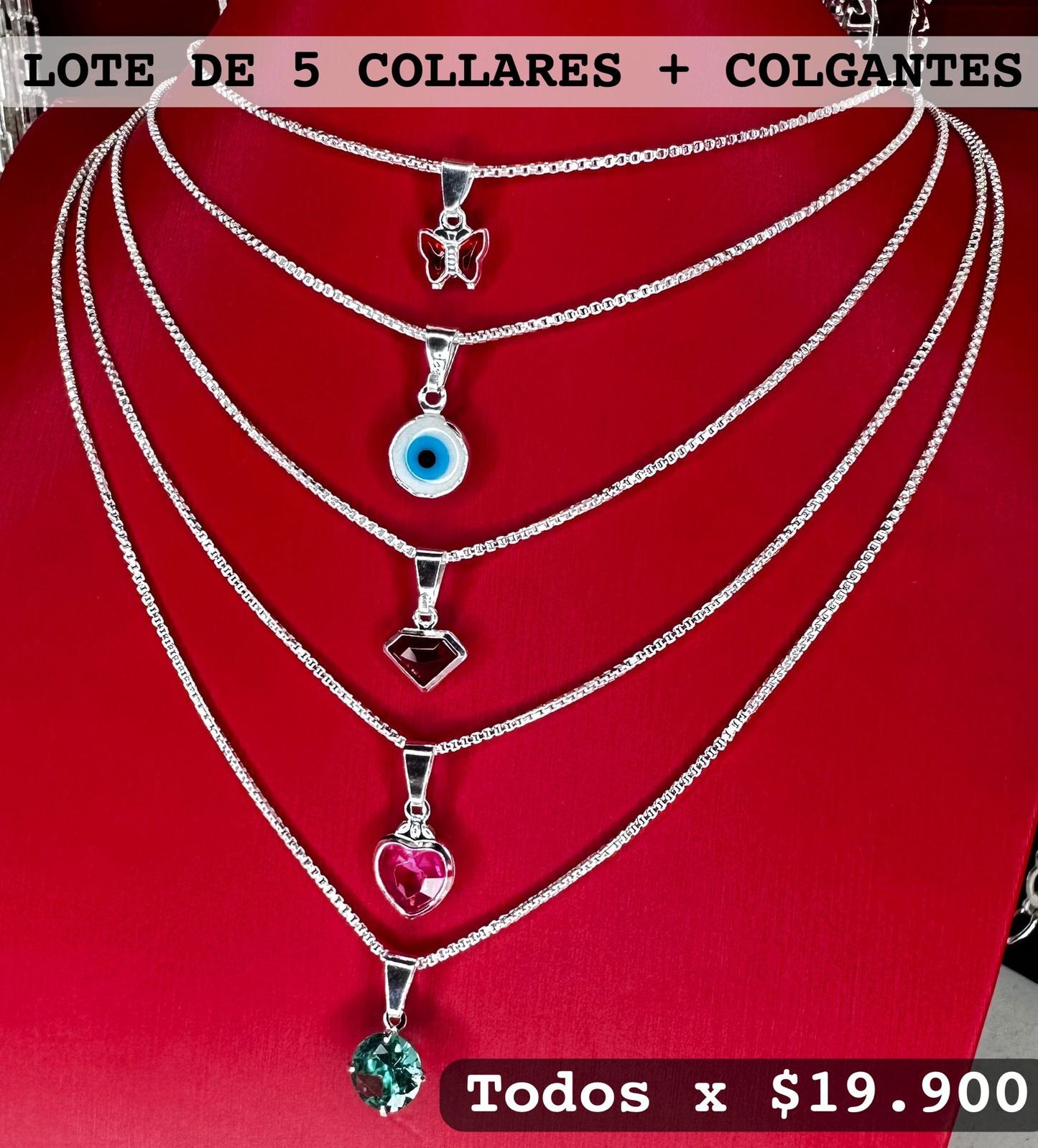 LOTE DE 5 COLLARES + 5 COLGANTES