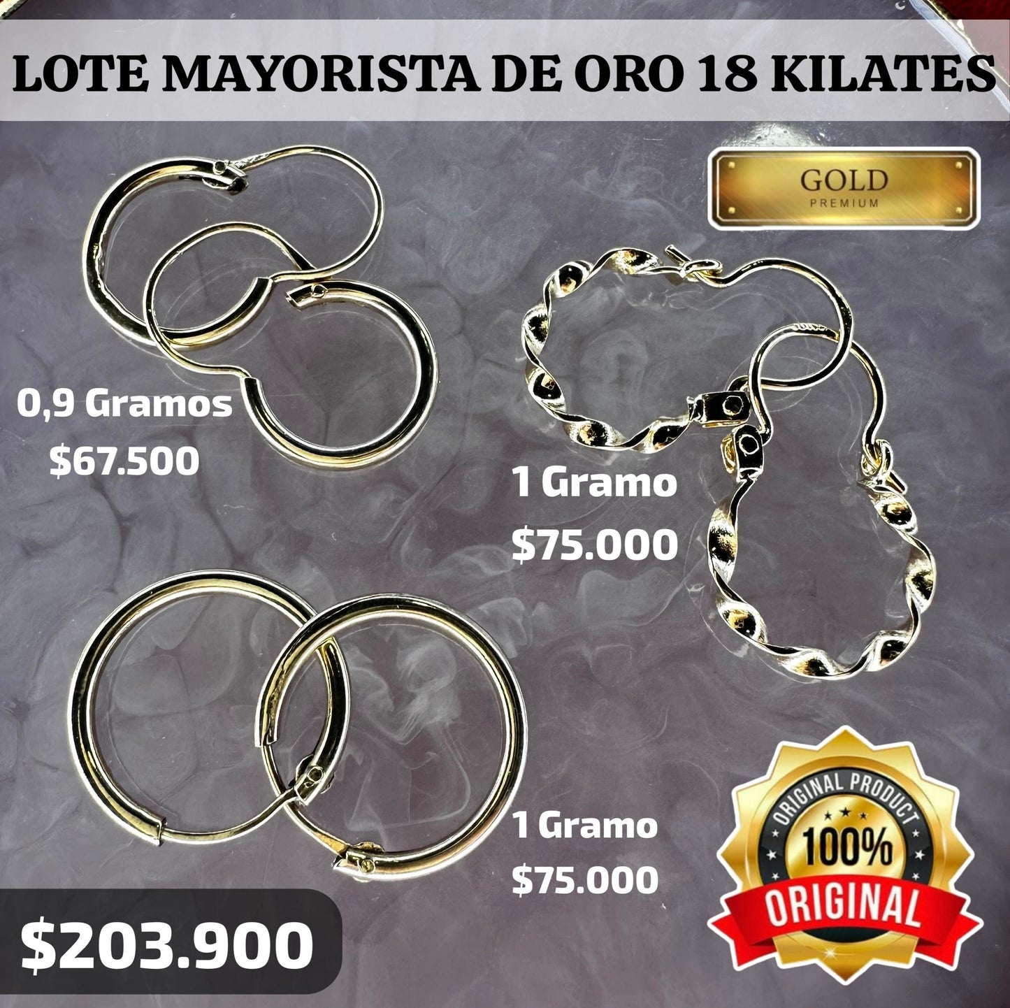 Lote Mayorista 3 Par de Aros ⚜️ Oro 18 Kilates