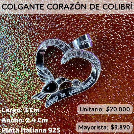 COLGANTE CORAZÓN DE COLIBRÍ 💕