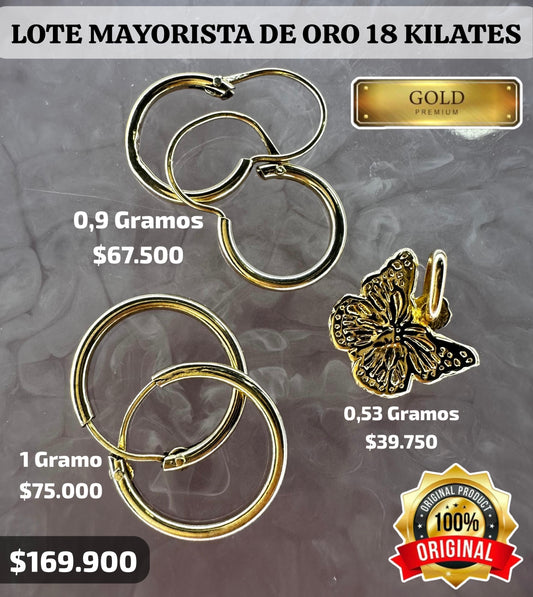 Lote Mayorista 2 Par de Aros + 1 Colgante ⚜️ Oro 18 Kilates